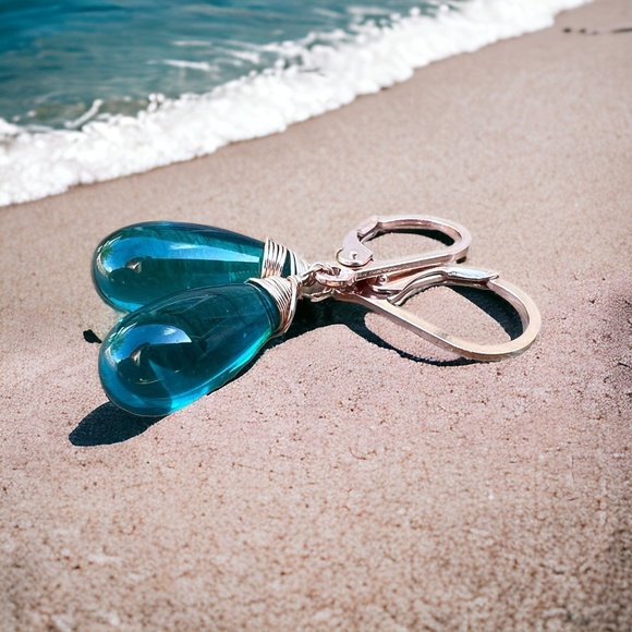 Beautiful Teal Paraiba Tourmaline Earrings 14k Rose Gold Filled - Picture 7 of 8